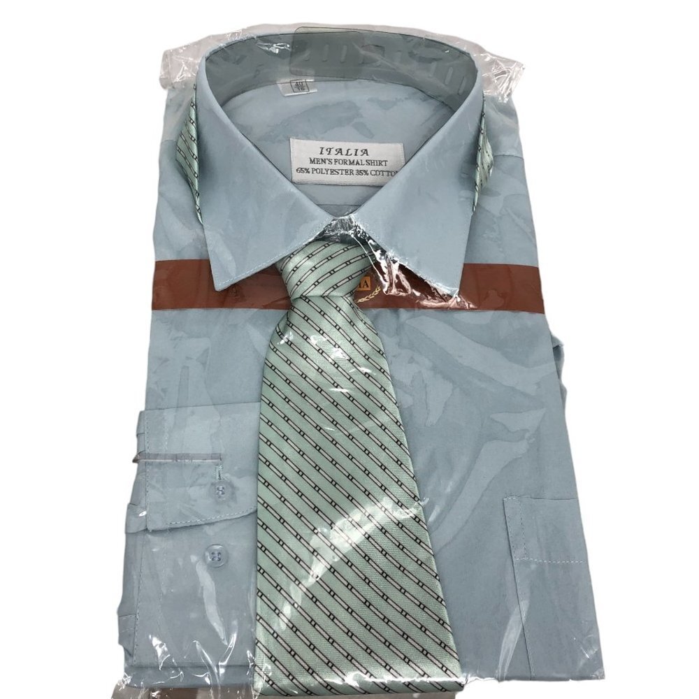NWT Italia Pale Blue Button up Long Sleeve Dress Shirt & Tie combo size 40/16